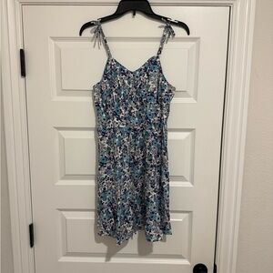 Japna Blue Floral Tie-Shoulder Mini Dress